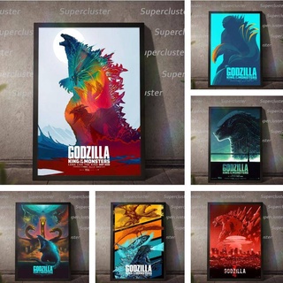 Godzilla ภาพโปสเตอร์ ภาพยนต์มอนสเตอร์ ผ้าแคนวาส สําหรับตกแต่งผนังบ้าน