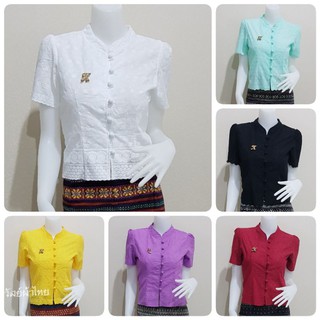 เสื้อลูกไม้คอจีนแขนสั้น