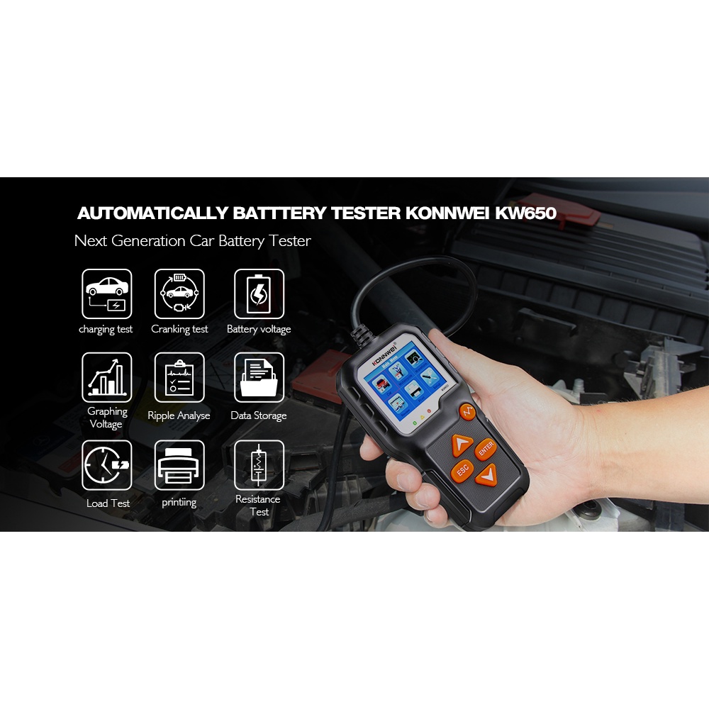 KONNWEI Battery Tester Car 12v Testing KW210 Charging Cranking Auto