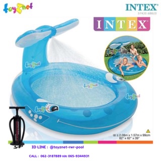 Intex สระเป่าลม น้ำพุ ปลาวาฬ 2.08x1.63x0.99 ม. รุ่น 57435 + ที่สูบลม ดับเบิ้ลควิ๊ก ทรี