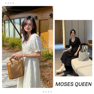 Moses Queen เดรสยาวคอวีสสีพื้นไตล์เกาหลี21096
