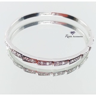 Diamond Bangle กำไลข้อมือฝังเพชร CZ เครื่องประดับ แฟชั่น แต่งกาย เกรดพลีเมี่ยม ชุบทองคำขาว จากเกาหลี ฟรีค่าจัดส่ง