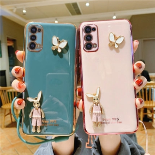 Glitter Mirror OPPO Realme X3 SuperZoom X50 Pro X7 X7Pro XT A3S A83 A57 A39 A3 เคสมือถือ Soft TPU Case เคสป้องกัน กระต่ายน่ารัก Cartoon Electroplating Butterfly