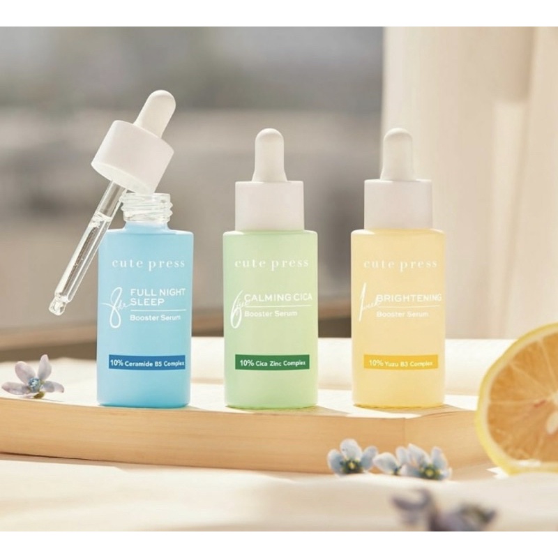 CUTE PRESS BOOSTER SERUMบูสเตอร์เซรั่ม 3 สูตร 8HR FULL NIGHT SLEEP,CALMING CIGA,BRIGHTENING SERUM ขน