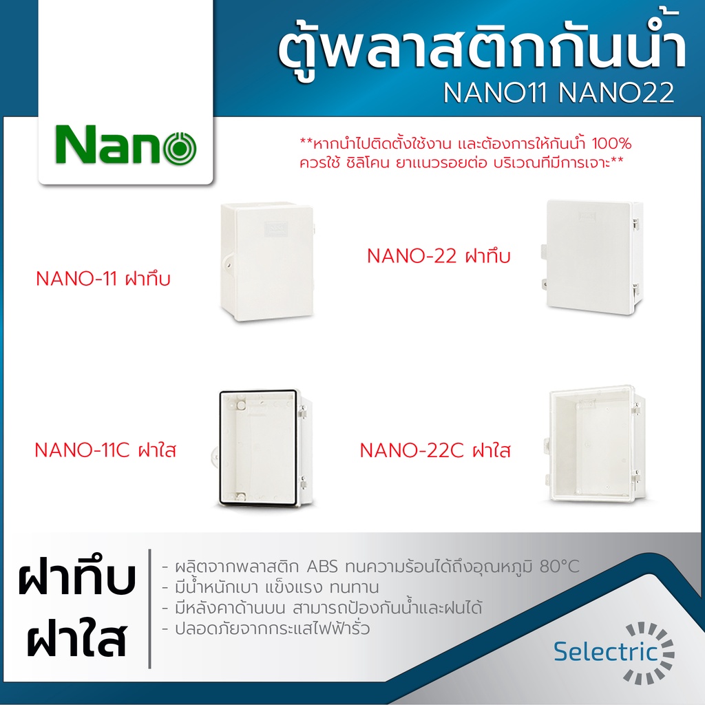 ตู้กันน้ำ ตู้พลาสติก ฝาทึบ ฝาใส NANO11 NANO22 ตู้ไฟ