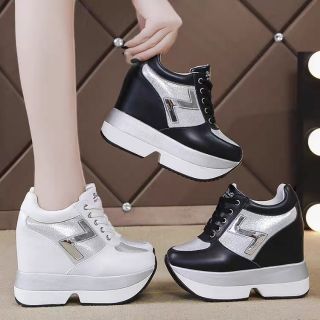 พร้อมส่ง!! ดำ37 รองเท้าผ้าใบเสริมส้น สูง10cm. Size38