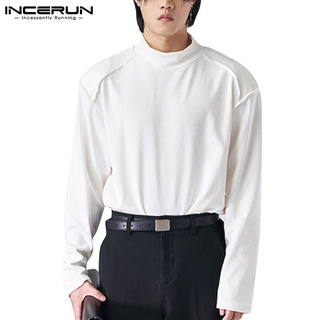 INCERUN Men 3Colors Simple Style Casual High Collar Long Sleeved Loose Tops