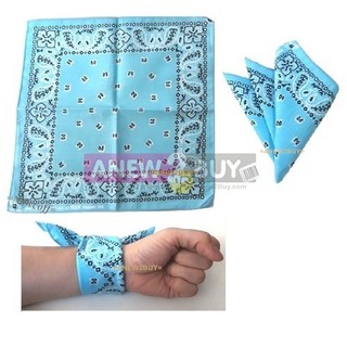 ผ้าเช็ดหน้า ผ้าพันข้อมือ ลายลูกน้ำวินเทจ  25 x 25 ซม. (ฟ้าอ่อน)