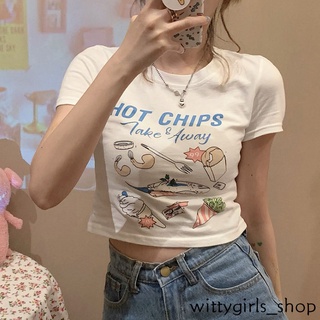 Wittygirls-shop_เสื้อยืดครอปแขนสั้น เข้ารูป โชว์สะดือ เหมาะกับฤดูร้อน สําหรับผู้หญิง