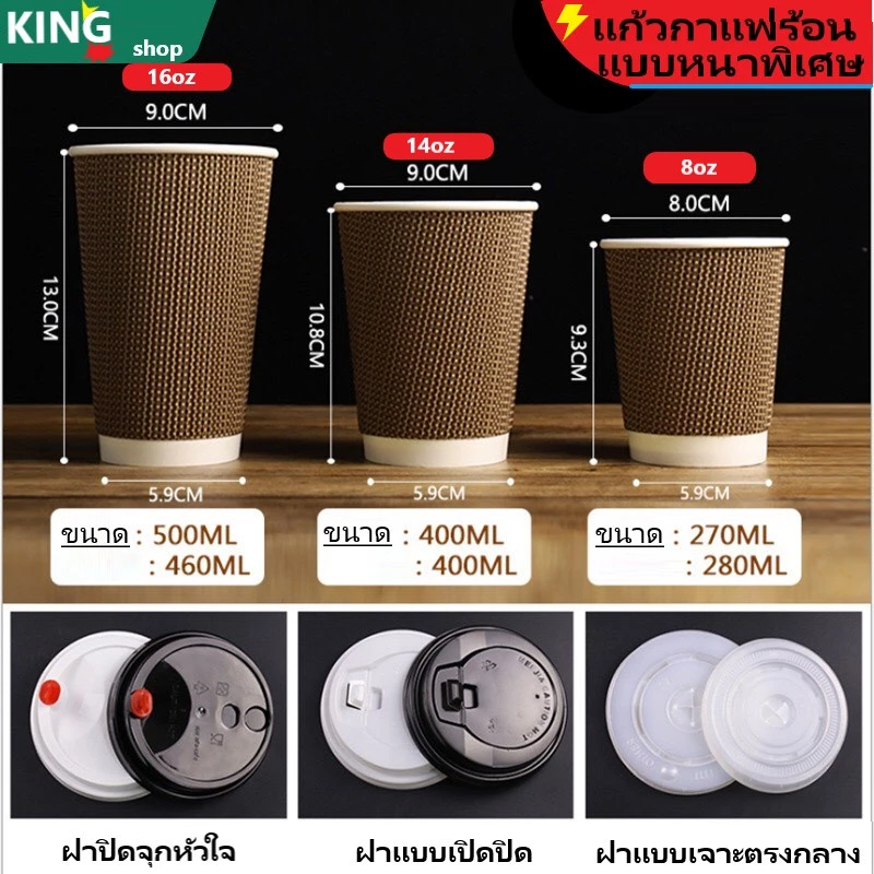 แก้วกาแฟร้อน ( 25ใบ) ดับเบิ้ลวอลล์ 8oz 12oz 14oz 16oz มีพร้อมฝาและเฉพาะแก้ว (ไม่มีฝาหัวใจ)