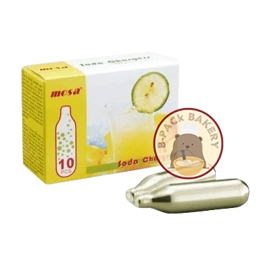 (แก๊สโซดา กล่องเหลือง) JBU Mosa Soda Charger โมซ่า หลอดก๊าซโซดา ทำโซดา บรรจุ 10 หลอด