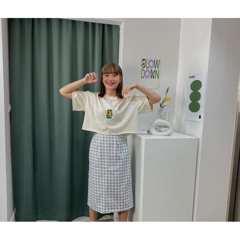 กระโปรงลายสก๊อต สีฟ้า แบรนด์ mon2sun_official