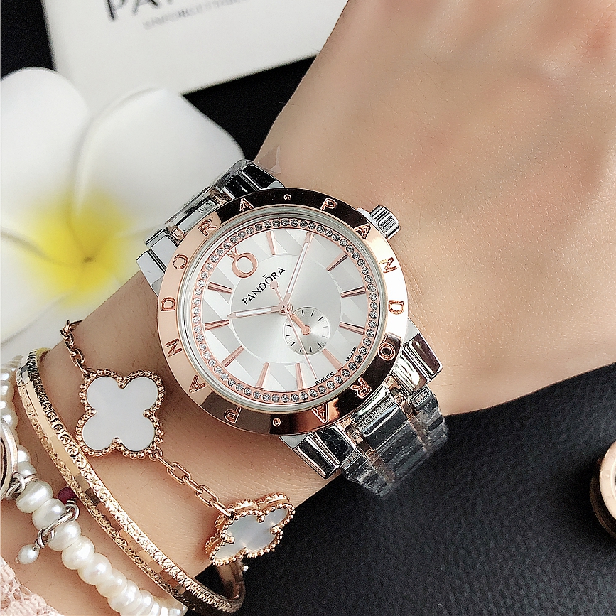 ใหม่ 100% PANDDORA Jam Tangan Wanita นาฬิกาข้อมือลําลอง สายสแตนเลส สําหรับผู้หญิง