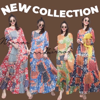 Scalamandre Bali Maxidress  เดรสยาวผ้าลายสไตล์บาหลี เนื้อผ้าซีฟองซิลล์ ตัดต่อผ้า5ชิ้น มีซับในทั้งตัว