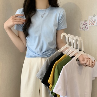 Suxi เสื้อยืดลําลอง คอกลม แขนสั้น เข้ารูป สีพื้น เข้ากับทุกการแต่งกาย แบบเรียบง่าย แฟชั่นฤดูร้อน สําหรับสตรี