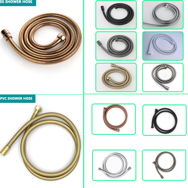 สายฝักบัวอาบน้ํา โครเมี่ยม สเตนเลส PVC ยืดหยุ่น สีดํา ทอง เทา ขาว โรสโกลด์ กันระเบิด 1.5 เมตร