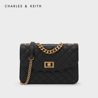 【💯ของแท้】CHARLES KEITH กระเป๋าสะพายโซ่เพชรคลาสสิกกระเป๋าสะพายข้างผู้หญิง