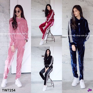 (7254) Set 2ชิ้น เสื้อSweater มีฮู้ท แขนยาว  ผ้ากำมะหยี่