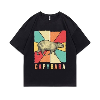 คาปิบาร่า เสื้อคู่ - Capybara ออกแบบ T-shirt ผ้าฝ้ายตลกพิมพ์เสื้อยืดชายเย็น100%ผ้าฝ้ายGildan