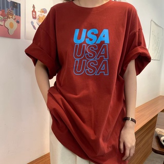 muza เสื้อยืดเกาหลี USA งานสกีนเริ่ด ผ้าคอนตอน เสื้อยืด โอเวอร์ไซส์ งานดีผ้าไม่บาง ใส่สบาย A015