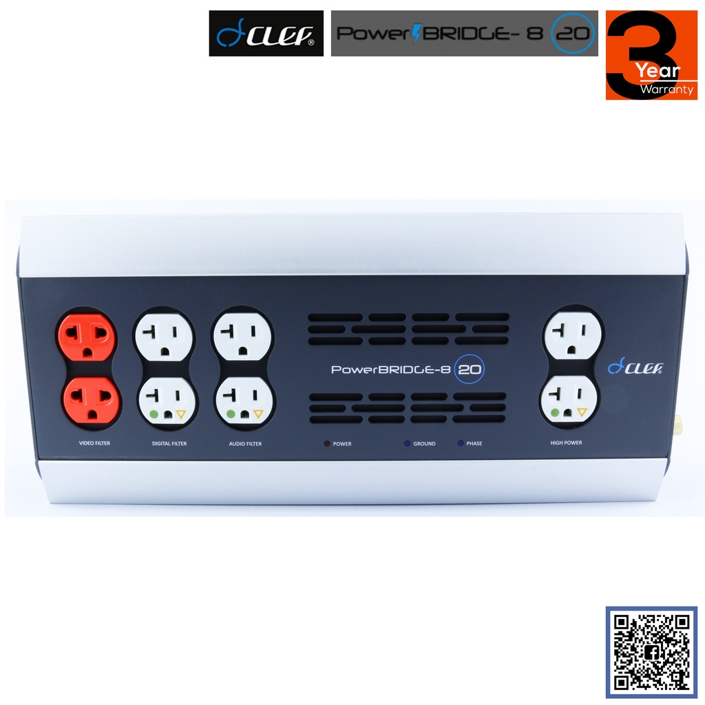 NEW Version Clef Powerbridge 8 20A ปลั๊กรางกรองไฟ กันฟ้าผ่า ไฟกระชากแบบ 8 ช่องเสียบ ประกันศูนย์ 3ปี