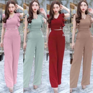 👗Pfashion [ส่งไว!!🚛] P17857 Set 2 ชิ้น เสื้อครอปไหล่รพบาย + กางเกงขายาว