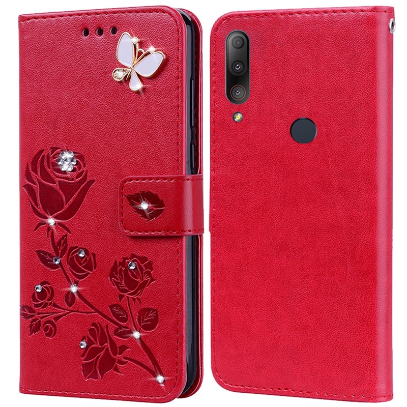 เพชรลายนูนพิมพ์ Rose สําหรับ Asus Zenfone Max Plus M2 ZB634KL/Fone Max Shot ZB634KL หนังสือหนังซิลิโ