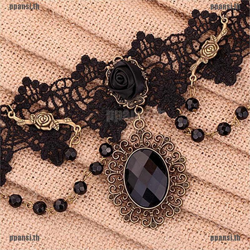 PS Fashion Lolita Gothic Black Rose Flower Lace Choker Collar Necklace ...
