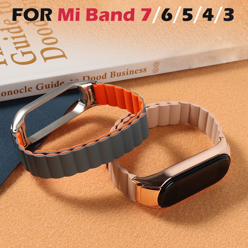 Xiaomi Mi Band 7 Strap Mi Band 6 / 5 / 4 / 3 สายรัด แม่เหล็ก ซิลิโคน โลหะ เคส TPU สายรัดข้อมือ เปลี่ยนได้