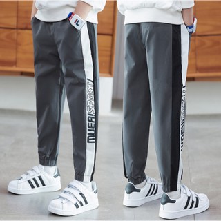 กางเกงขายาวเด็กโต กางเกงวอร์มเด็กโต jogger pants จั๊มขา ลาย muea!sport สีเทา