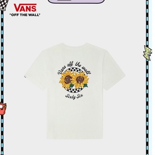 VANS เสื้อยืดแขนสั้น พิมพ์ลายดอกทานตะวัน สีขาวออฟไวท์ สําหรับผู้ชาย และผู้หญิง