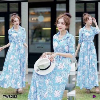 MaxiDress แม็กซี่เดรสเชิ้ต พิมพ์ลายกราฟฟิกดอกไม้ งานสวย จัดเต็มกับลายดอกไม้พิมพ์สวยๆ ข้างเอวมีสายผูกเก็บทรงชุด