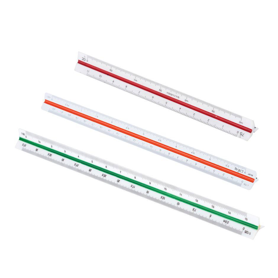 Project Scale ruler ไม้สเกล สามเหลี่ยม 12 นิ้ว  มีให้เลือก สามแบบ A 1:125 / B 1:500 / C 1:2500