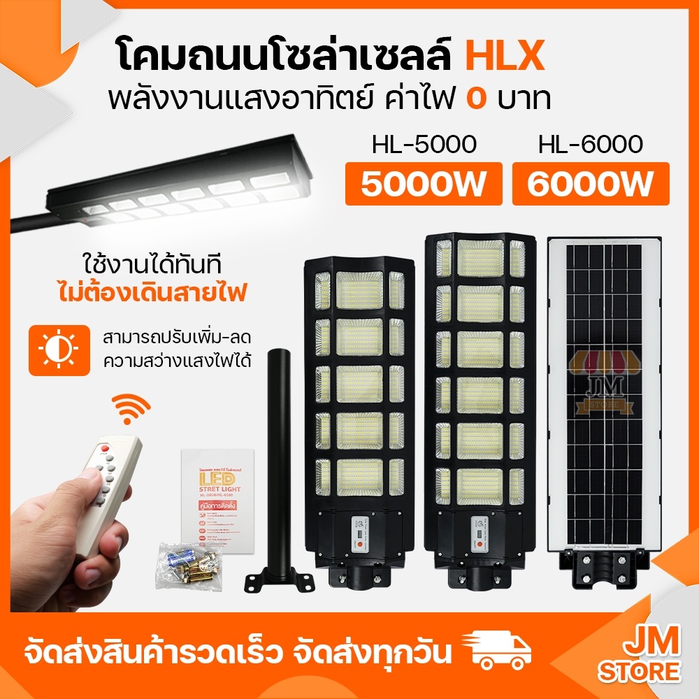 [รับประกัน 1 ปี] โคมไฟถนน โซล่าเซลล์ Solar Light LED ติดกันขโมย HL-5000W,6000W กันน้ำระบบเซนเซอร์ พลังงานแสงอาทิตย์