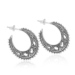 SILVER THAI Nityakshi Oxidized Silver Ear Stud 925 Sterling Silver  In stock ต่างหูเงินลงดำนิตยัคชีเงินแท้925