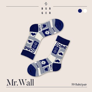 Mr.Wall ถุงเท้าแฟชั่น ลายมิสเตอร์วอล สายคิ้วท์ ถุงเท้าครึ่งแข้ง ราคาถูก คุณภาพดี