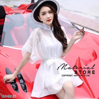 เดรสเชิ้ตผ้าชีฟอง ซีทรู มีสายเดี่ยวซับใน