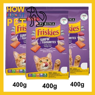 อาหารแมว Friskies รสรวมมิตรปลาทะเล สำหรับแมวโตทุกสายพันธุ์ 400ก.(3ถุง)FRISKIES SURFIN’&amp;TURFIN’ FAVOURITES Adult Cat Food