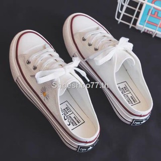 №Little Daisy half drag canvas shoes หญิง 2020 ฤดูใบไม้ผลิและฤดูร้อนนักเรียนใหม่รองเท้าส้นเตี้ยแบบไม่มีส้นแบบเกาหลีทุก