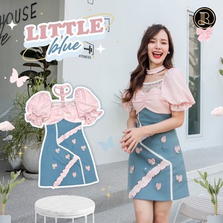 BLT BRAND การันตีเสื้อผ้าแบรนด์แท้ มินิเดรสสีน้ำเงินช่วงอดสีชมพูแขนตุ๊กตา LITTLE BIUE