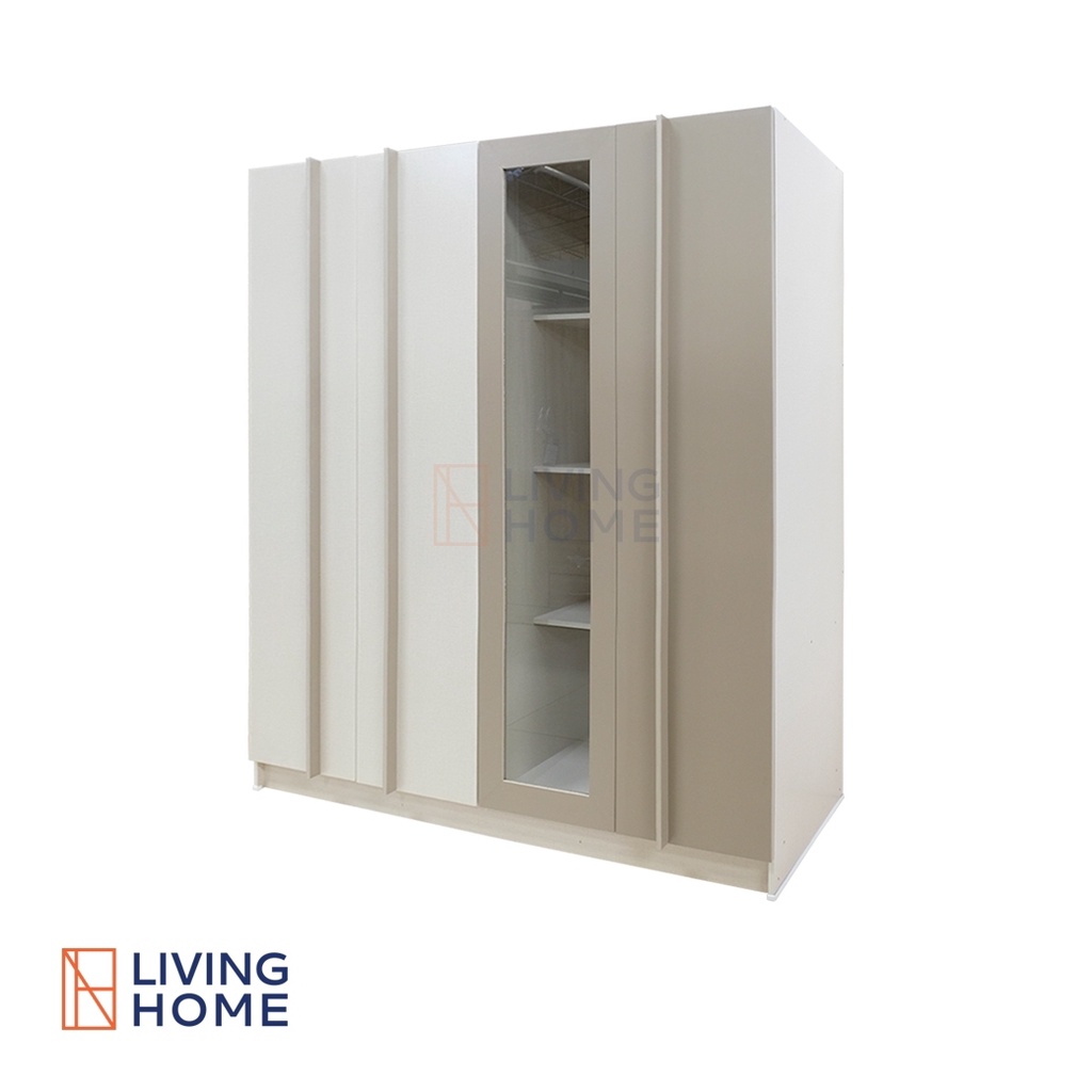 (พรี30วัน)ตู้เสื้อผ้าพร้อมชั้นโชว์ 180x52x190ซม. รุ่น วิสต้า VISTA สีครีม/แซนสโตน | Livinghome Furniture Mall. - รูปที่ 3