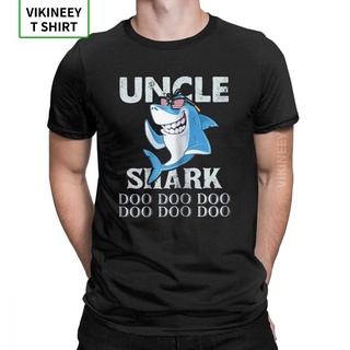 เสื้อยืดคอกลม ผ้าฝ้าย พิมพ์ลาย Uncle Shark Doo Doo Daddy Shark เหมาะกับของขวัญ สําหรับผู้ชาย