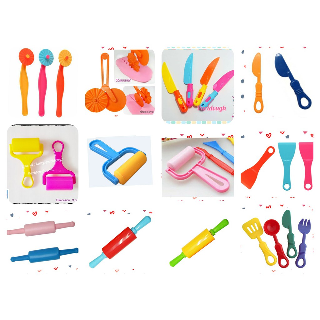 [ราคาถูก] อุปกรณ์ เครื่องมือ ใช้เล่นแป้งโดว์ // ตัด คลึง นวด บด ตัก คละสี