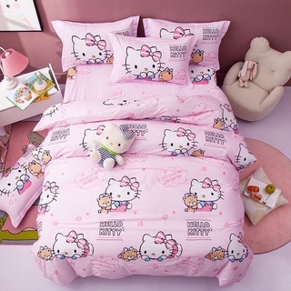 ชุดเครื่องนอนลายคิตตี้น่ารัก ขนาด 3.5,5,6 ฟุต ผ้าปูที่นอน + ผ้านวมครบชุด