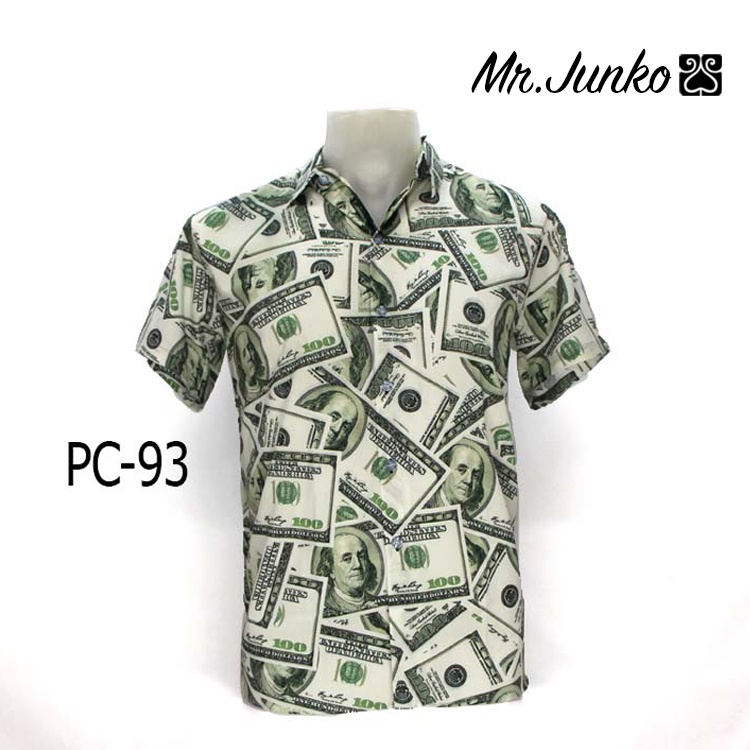 💥 ฟรีส่ง💥เสื้อเชิ้ต ลายธนบัตรต่างประเทศ ผ้าซาติน นิ่ม ใส่สบายไม่ร้อน Mr-Junko PC-93