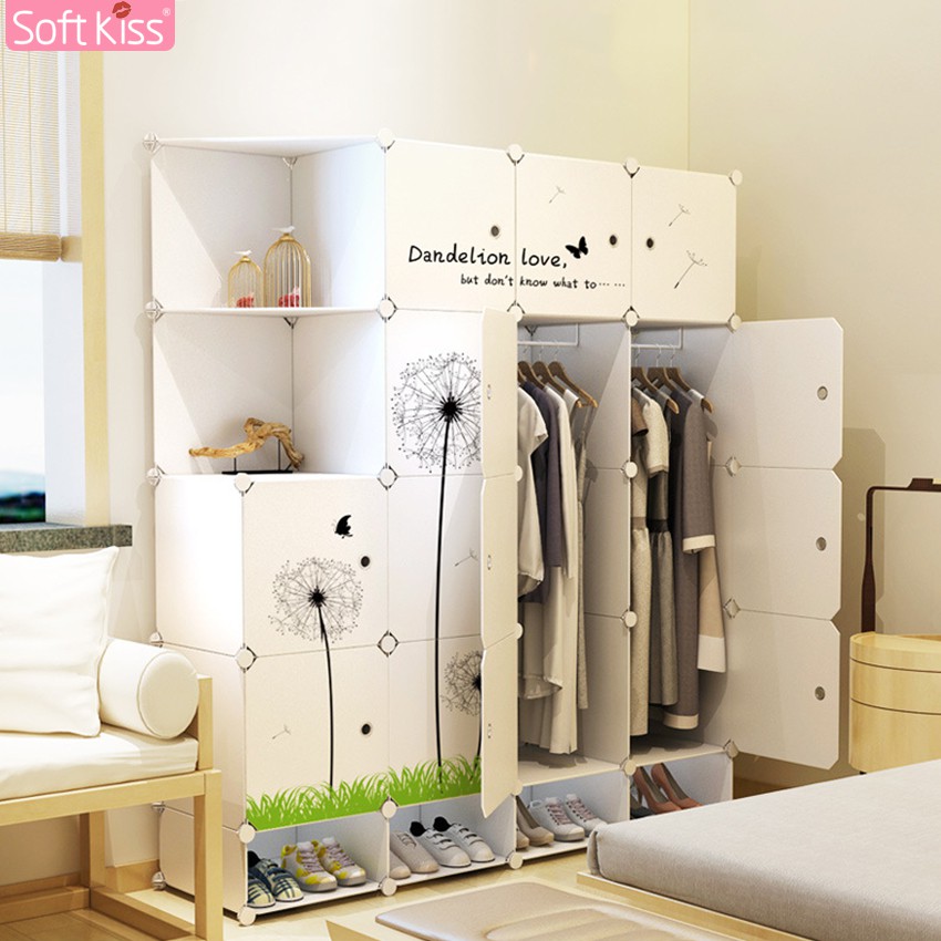 Softkiss ตู้เสื้อผ้า มี 3 ขนาดให้เลือก ตู้เสื้อผ้าพลาสติก plastic cabinet ชั้นเก็บของ ถอดประกอบเองได้ ตู้เก็บของ