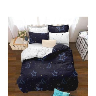 Sweet Kip Bedding ผ้าปูที่นอนขนาด 3.5ฟุต, 5ฟุต, 6ฟุต พร้อมผ้านวมขนาด 180 x 220 เซ็นติเมตร รวม 6 ชิ้น ลายดาวสีกรมท่า