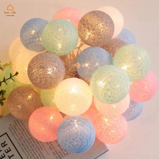 สายไฟหิ่งห้อย LED 20 ดวง ผ้าฝ้าย ทรงลูกบอล อบอุ่น สไตล์โรแมนติก สําหรับตกแต่งปาร์ตี้คริสต์มาส งานแต่งงาน ห้องเด็ก