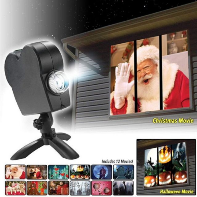 โปรเจคเตอร์ภาพยนตร์คริสต์มาสฮาโลวีนProjector Light Window Display12 Movies Xmas PARTY Decor มีเพลงในvideo