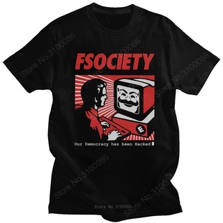 GILDAN 【Chic Tops】เสื้อยืดแขนสั้น ผ้าฝ้าย 100% พิมพ์ลายหุ่นยนต์ FSociety Hacker F Society สไตล์วินเทจ สําหรับผู้ชายS-5XL